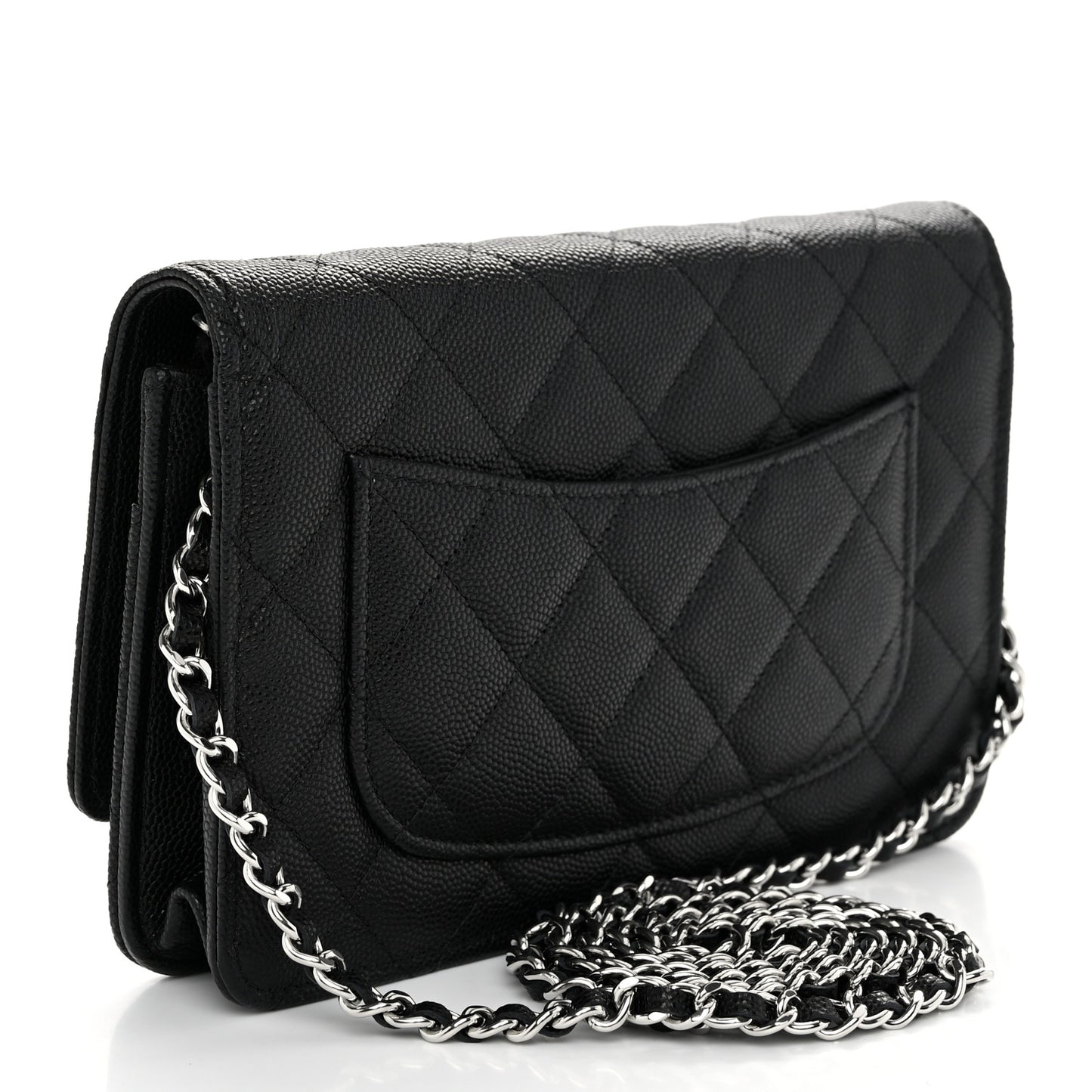 Caviar Quilted Chanel 19 Wallet On Chain WOC Black White