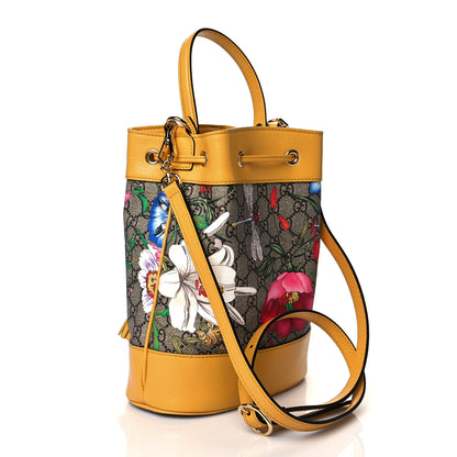 Gucci GG Supreme Monogram Flora Small Ophidia Bucket Bag Beige Multicolor Crop 3 of 11