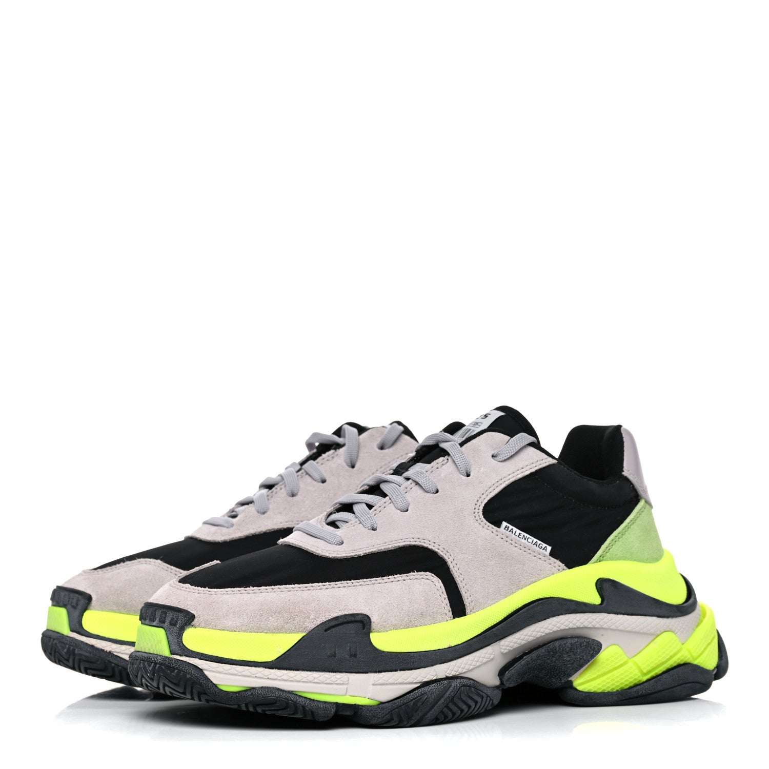 Balenciaga Nylon Suede Mens Triple S 2.0 Sneakers 41 Gris Black Jaune Fluo 3 of 10