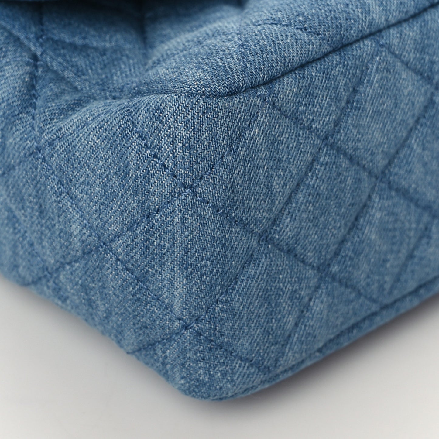 Denim Quilted Mini Pearl Crush Flap Blue