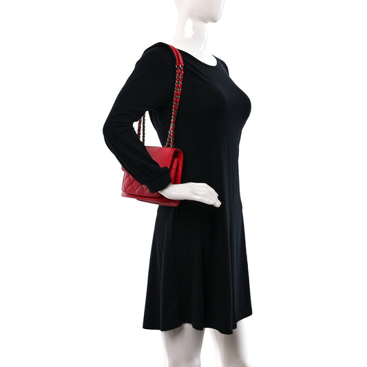 Grained Calfskin Quilted Small CC Box Flap Red