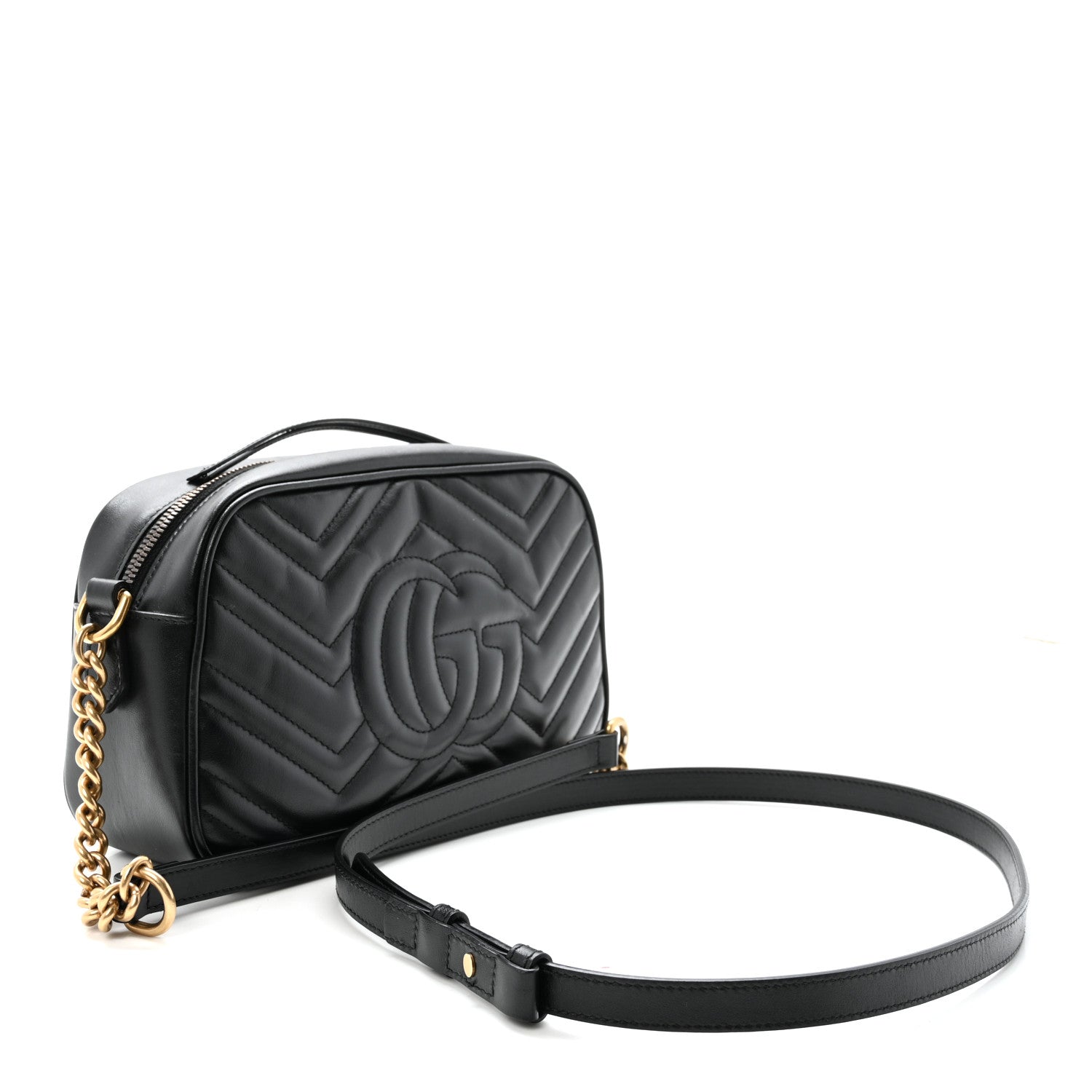 Gucci Calfskin Matelasse Small GG Marmont Chain Shoulder Bag Black 3 of 10