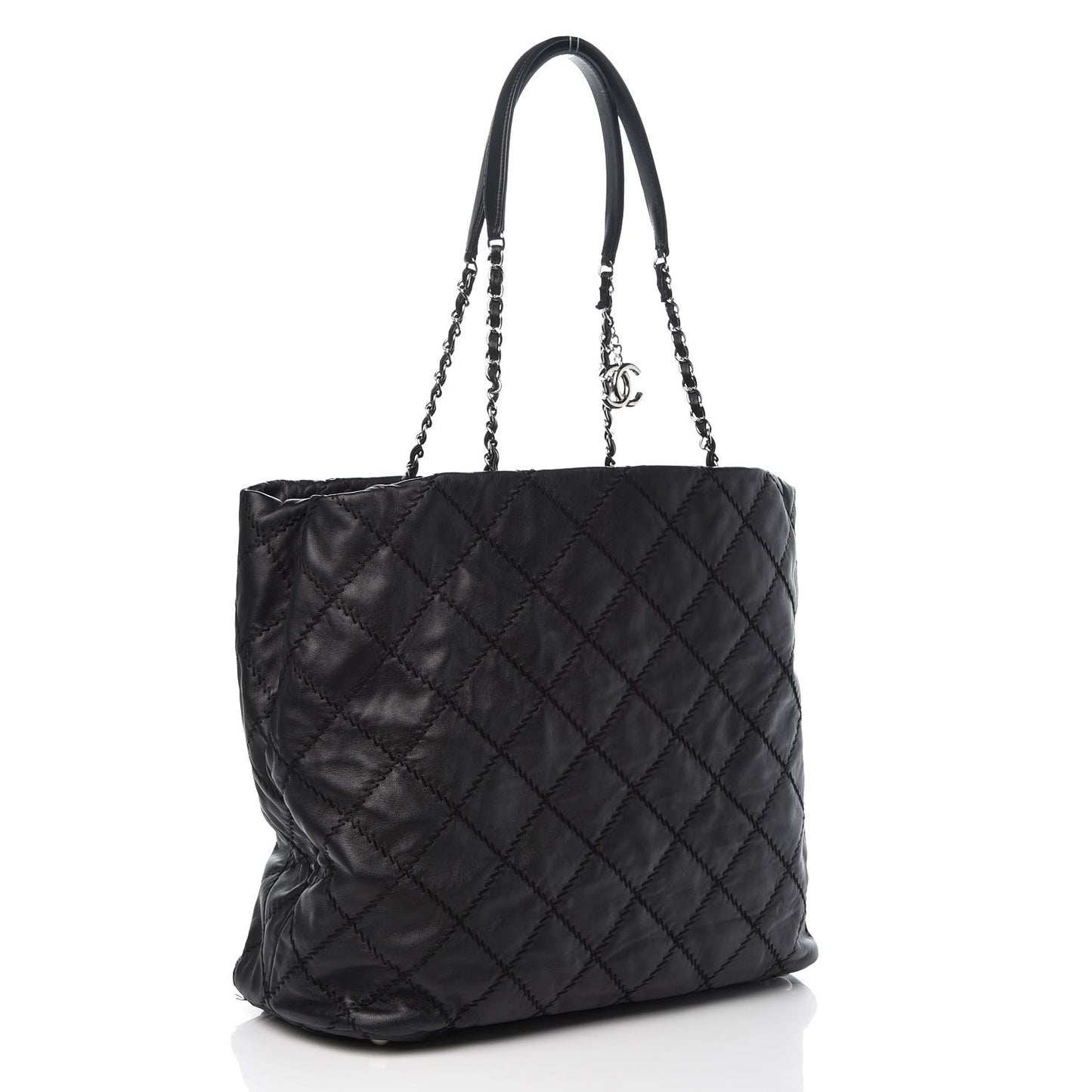 Lambskin Stitched Shopper Tote Black