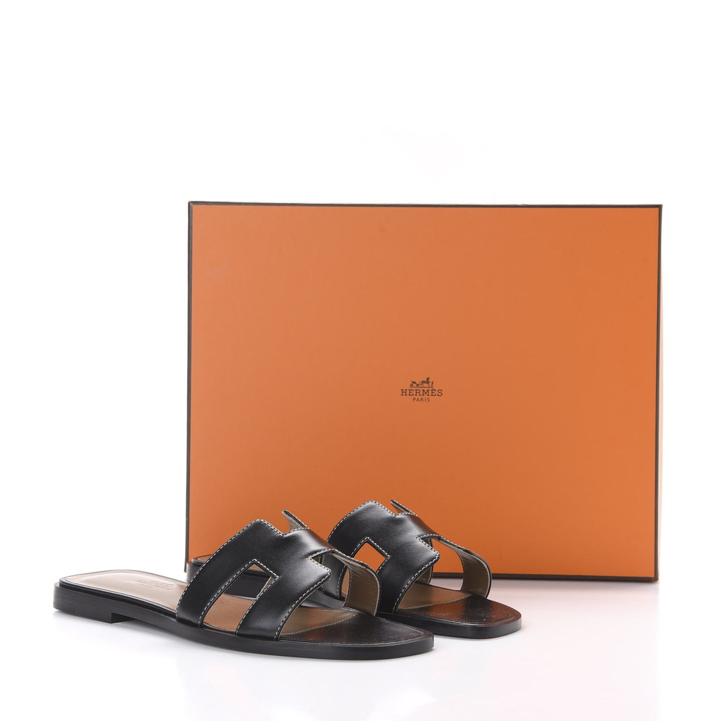 Box Calfskin Oran Sandals 36 Black