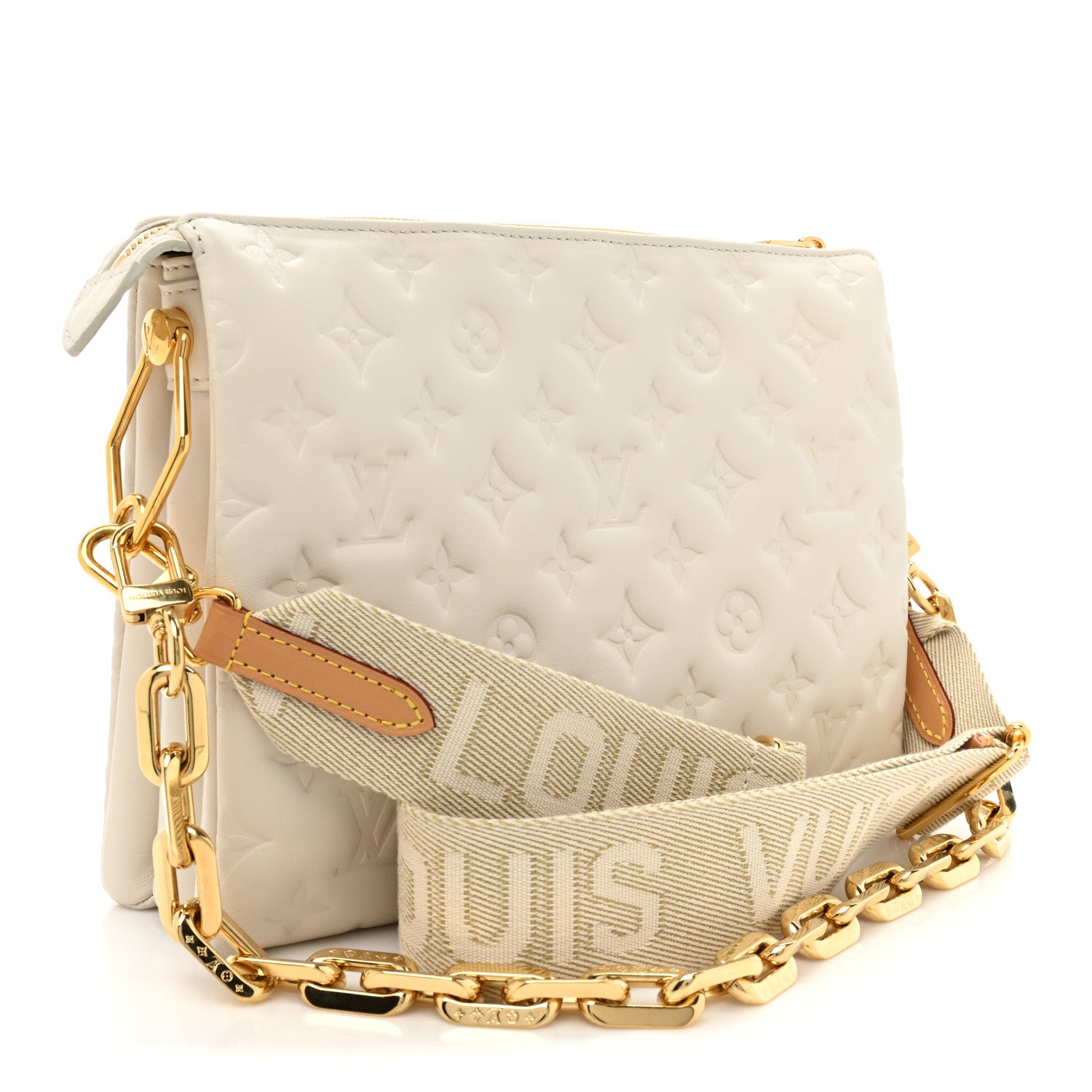 Louis Vuitton Lambskin Embossed Monogram Coussin PM Cream 3 of 12
