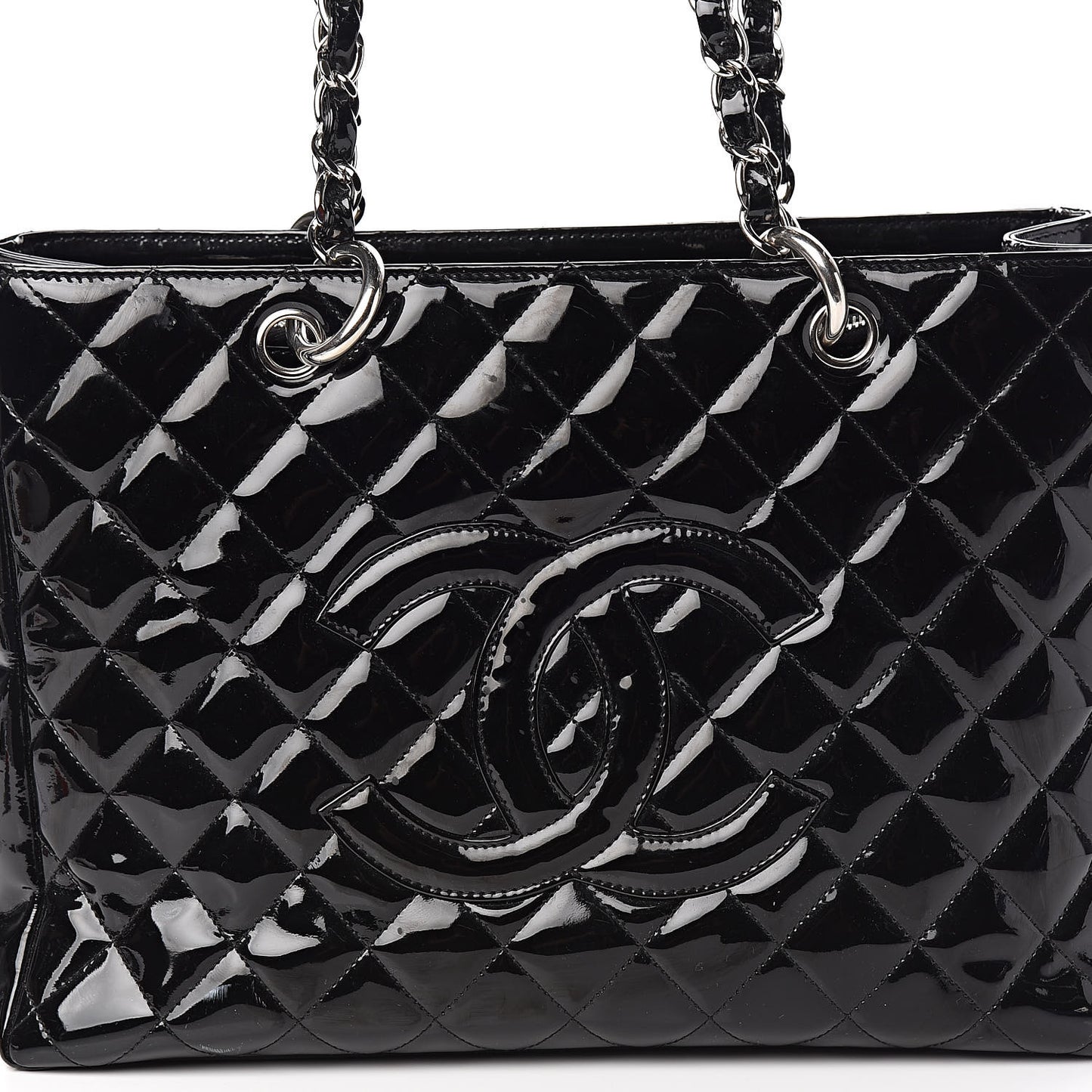 Patent Quilted Grand Shopping Tote GST Black