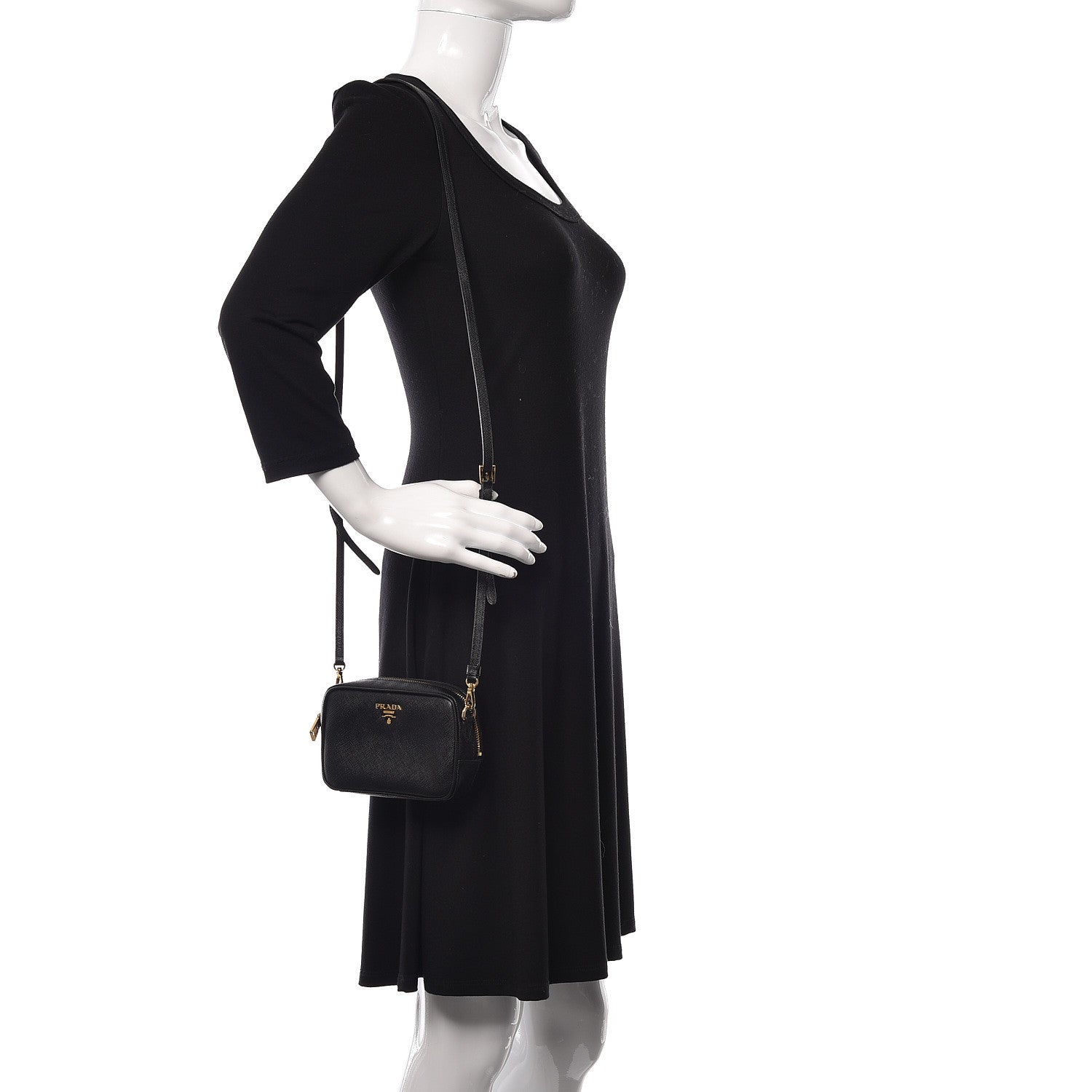 Prada Saffiano Mini Camera Crossbody Bag Black 2 of 14