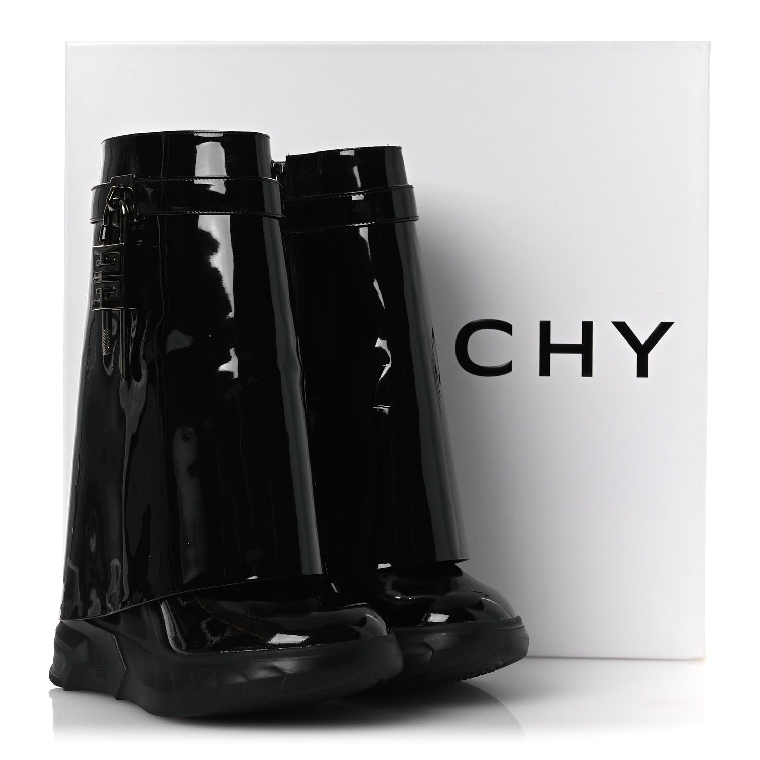 Givenchy Patent Shark Lock Biker Ankle Boots 37 Black 11 of 11
