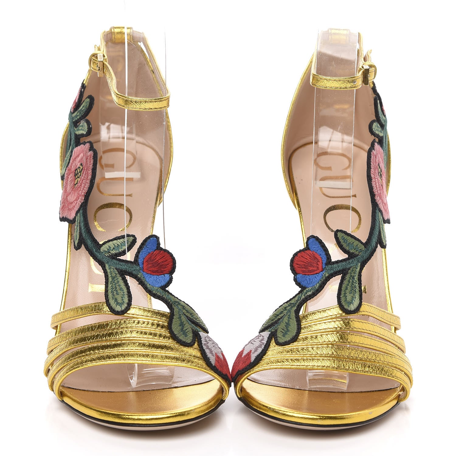 Gucci Metallic Nappa Ophelia High Heel Sandals 36.5 Gold 2 of 8