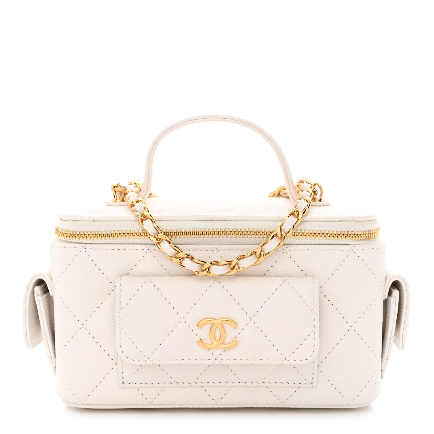 Caviar Quilted Polly Pocket East West Top Vanity With Chain White