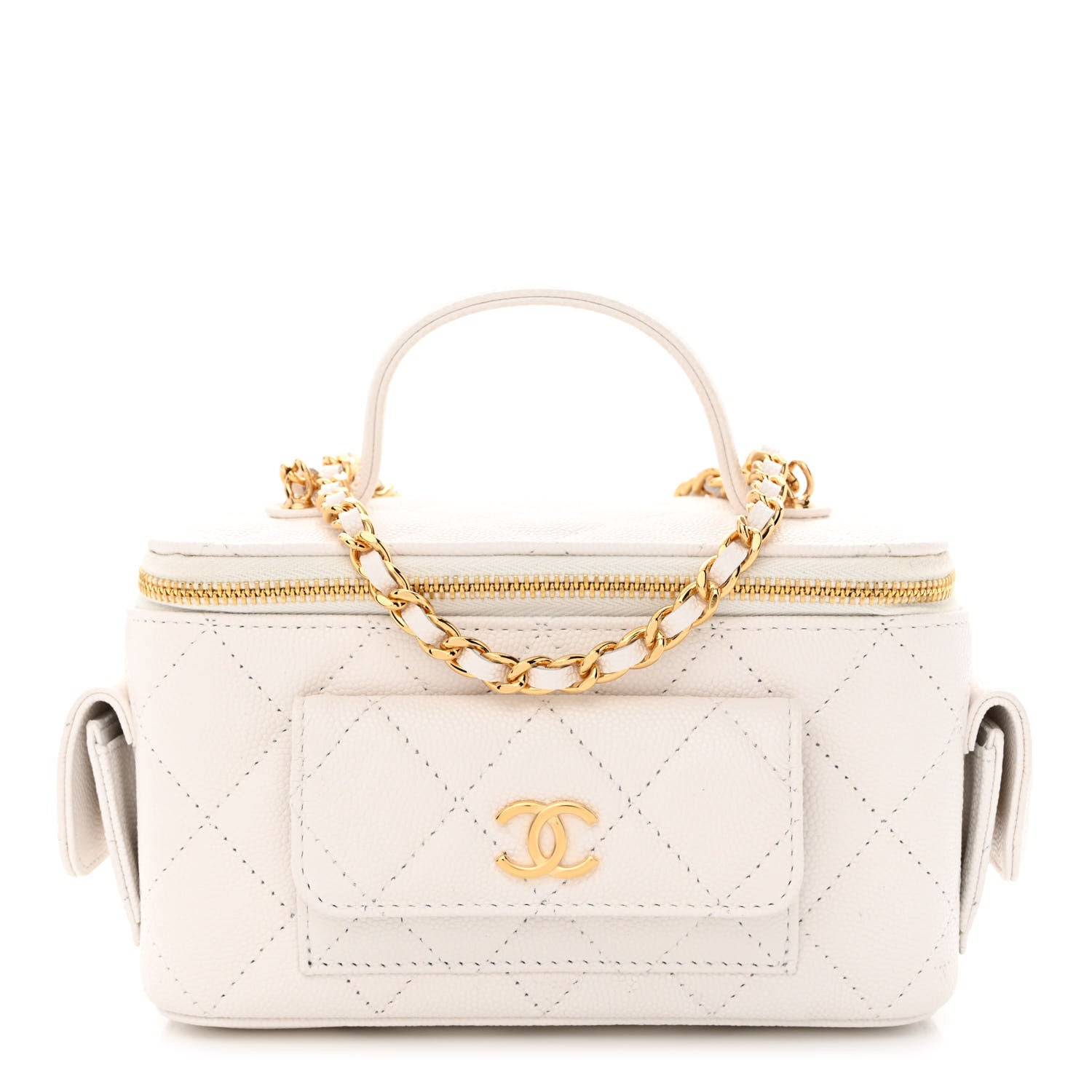 Chanel Caviar Quilted Polly Pocket East West Top Vanity With Chain White 1 of 11
