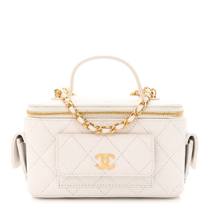 Chanel Caviar Quilted Polly Pocket East West Top Vanity With Chain White 1 of 11