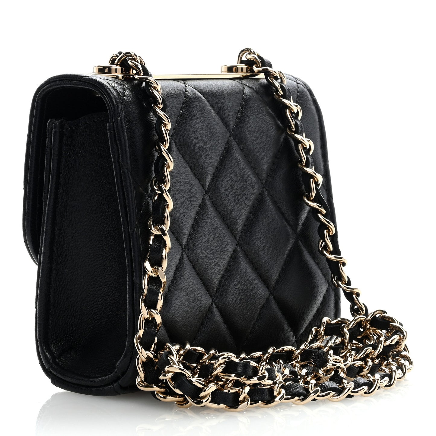 Lambskin Quilted Mini Trendy CC Clutch With Chain Black