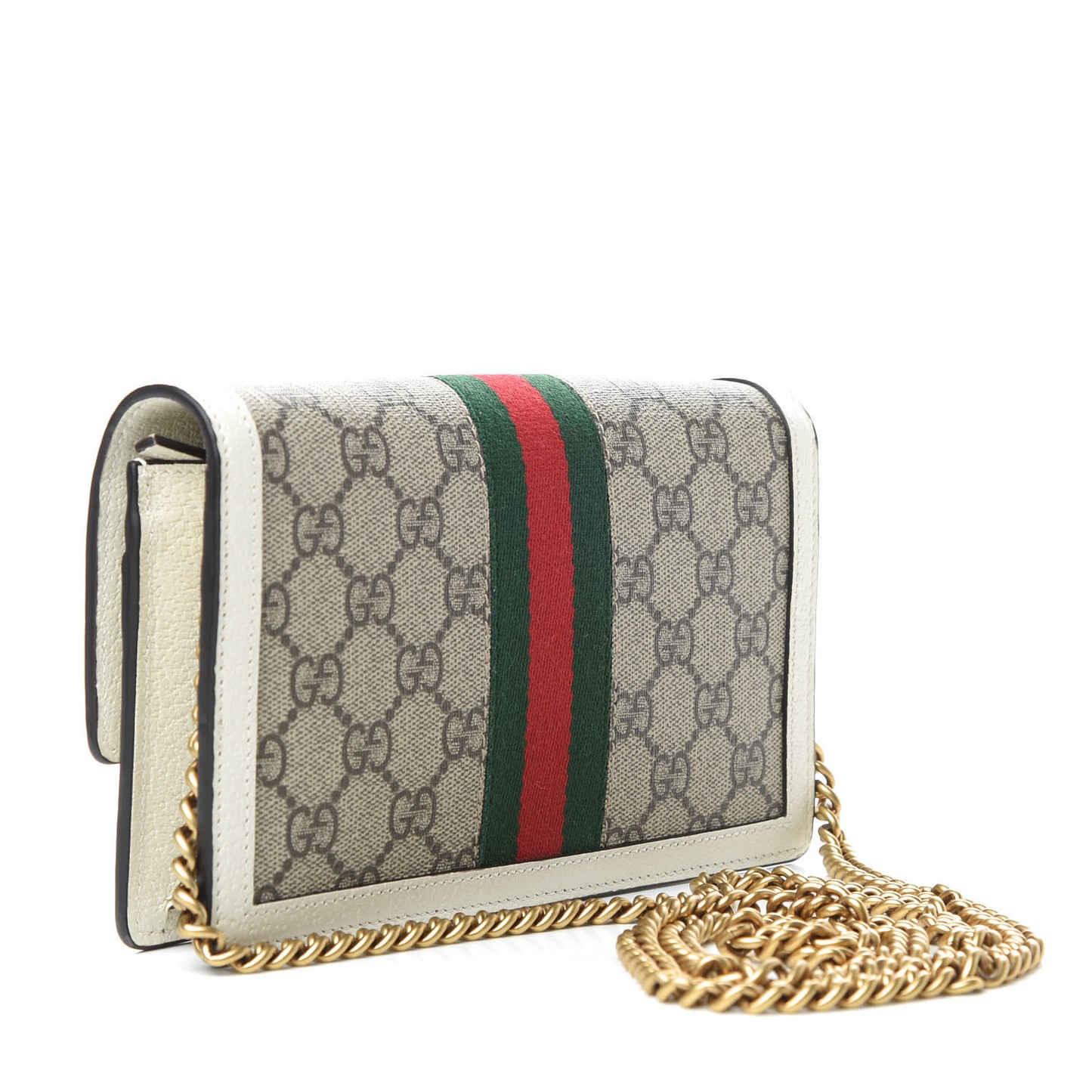GG Supreme Monogram Web Queen Margaret Chain Wallet White