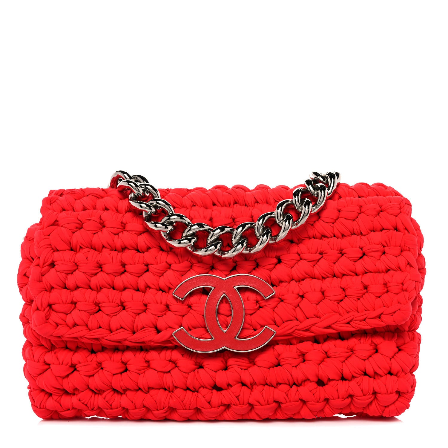 Chanel Woven Fabric Single Flap Red 1 of 9
