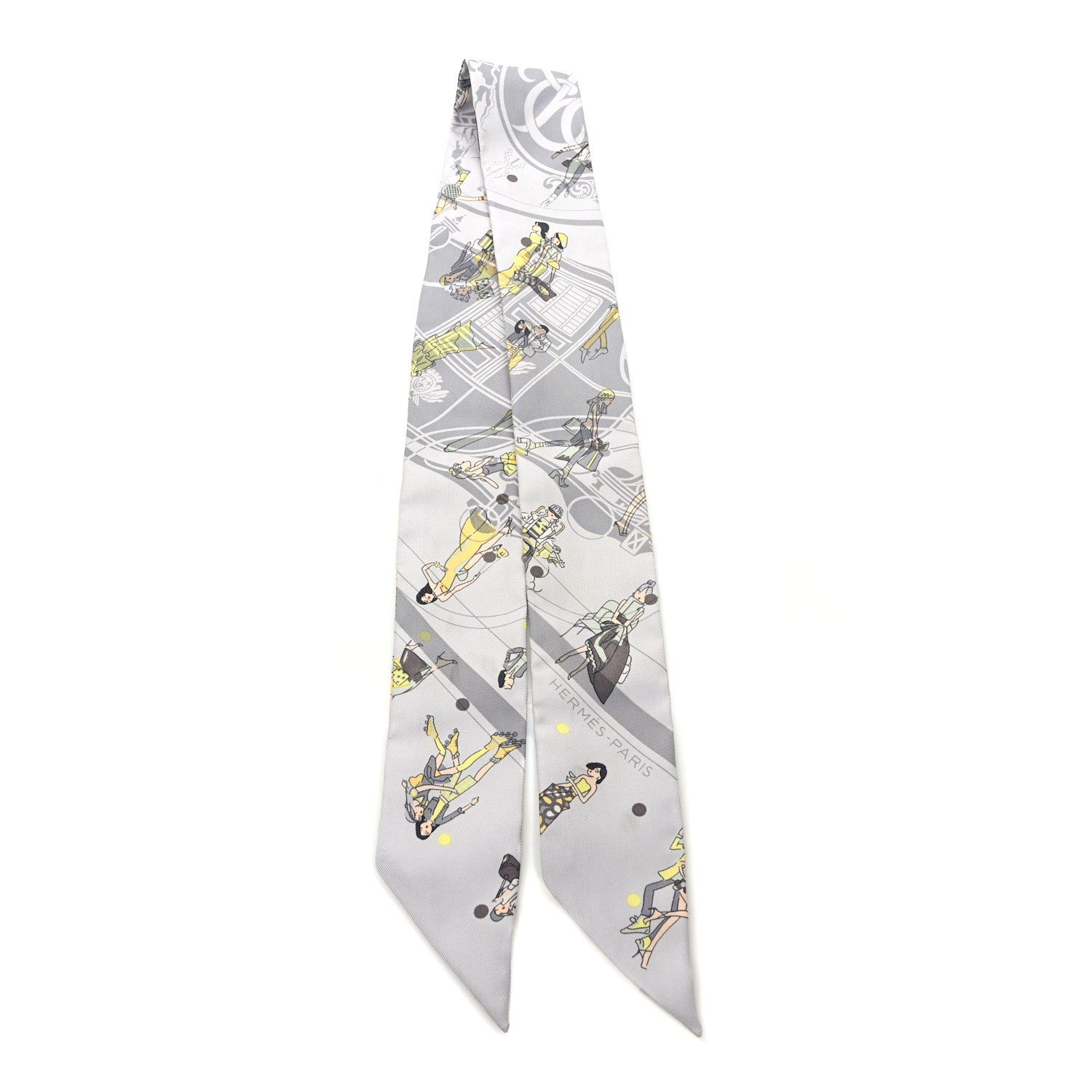 Hermes Silk Ex-Libris Les Parisiennes Twilly Gris Perle Jaune 2 of 4