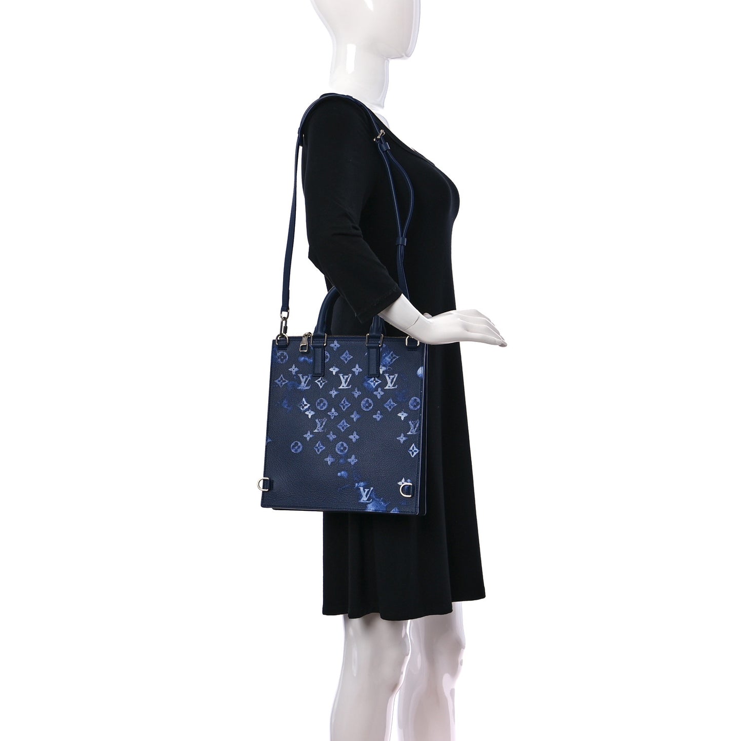 Monogram Ink Watercolor Sac Plat Zippé Blue