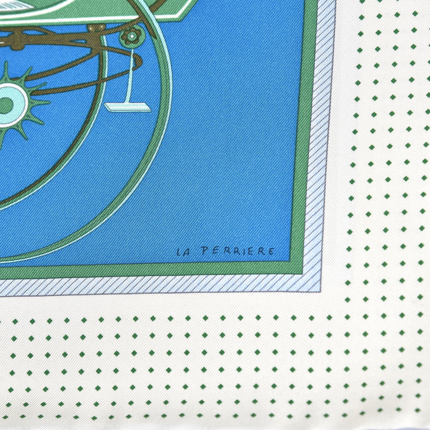 Hermes Silk Les Voitures A Transformation Scarf 90 Bleu Cobalt Ivorie Vert 3 of 7