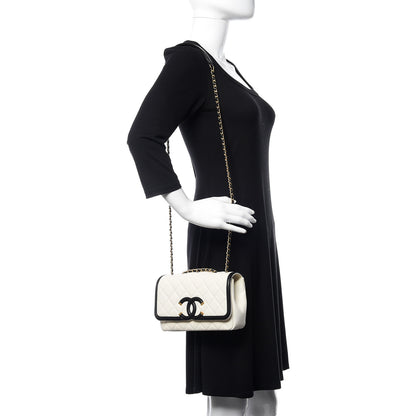 Chanel Caviar Quilted Small CC Filigree Flap White Black 2 of 11