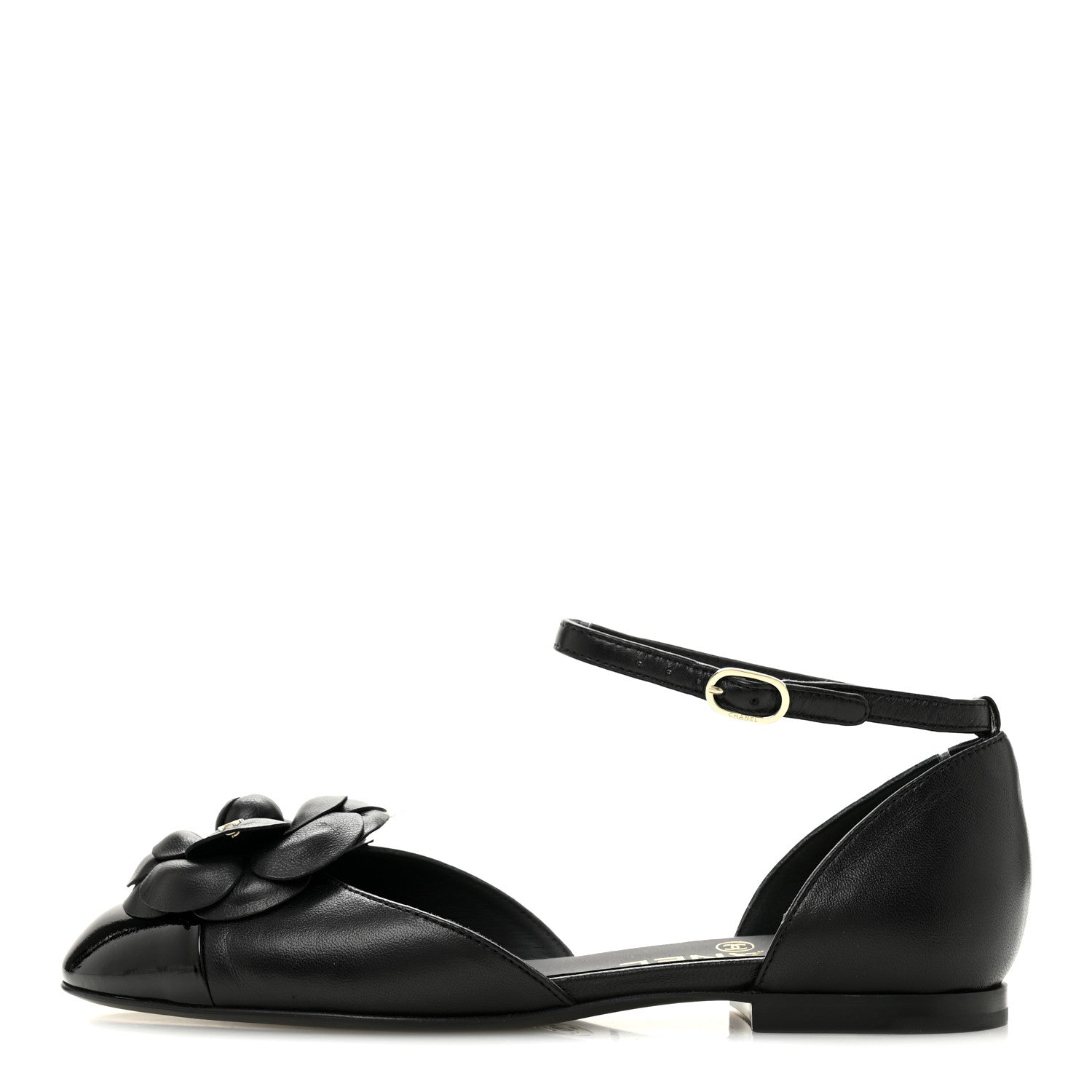 Chanel Lambskin Patent Calfskin Cap Toe Camellia Mary Jane Flats 36 Black 1 of 10