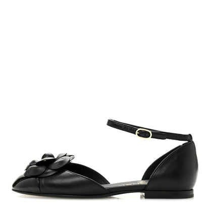 Chanel Lambskin Patent Calfskin Cap Toe Camellia Mary Jane Flats 36 Black 1 of 10