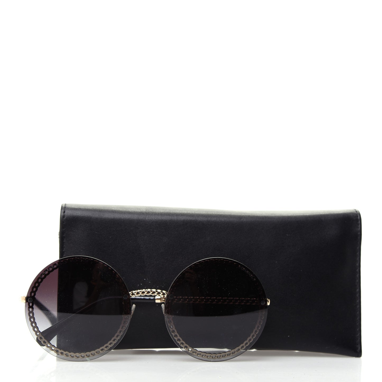 Round Removable Triple Hanging Chain Sunglasses 4245 Black Gold