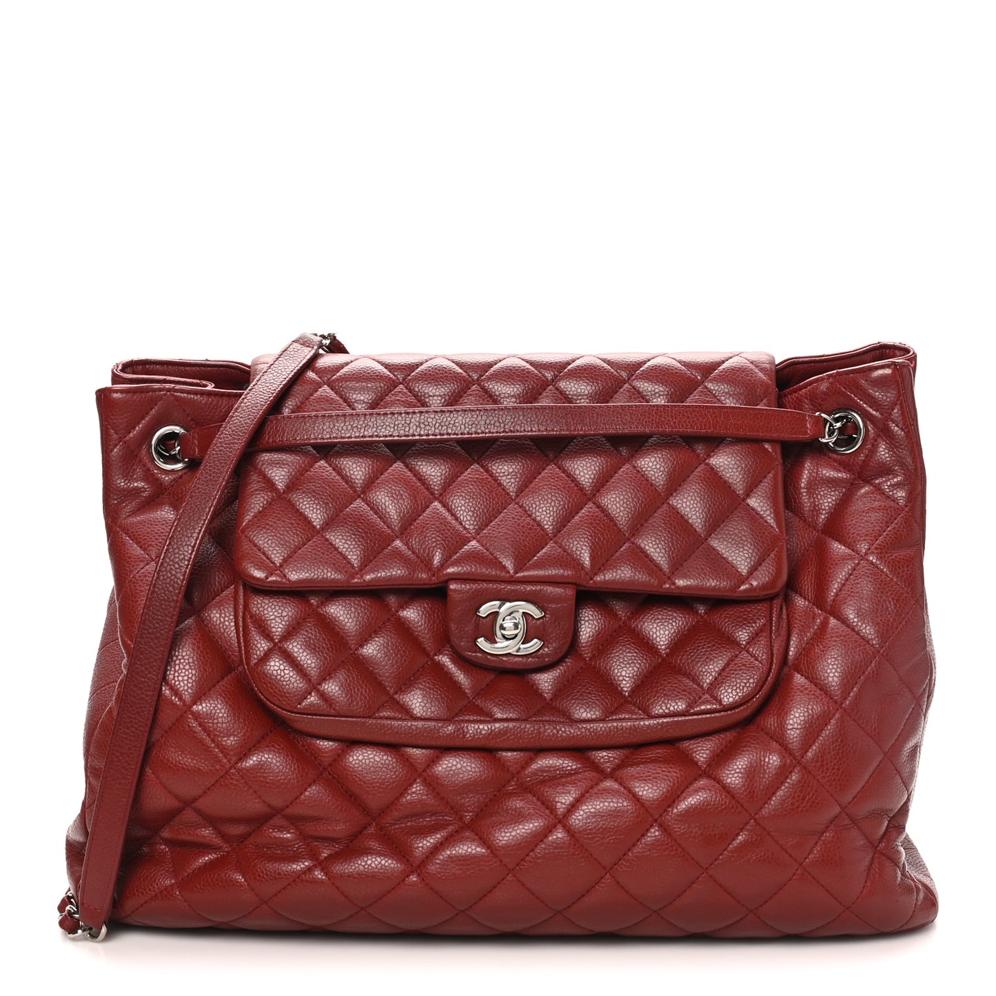 Caviar Quilted Flap Tote Red