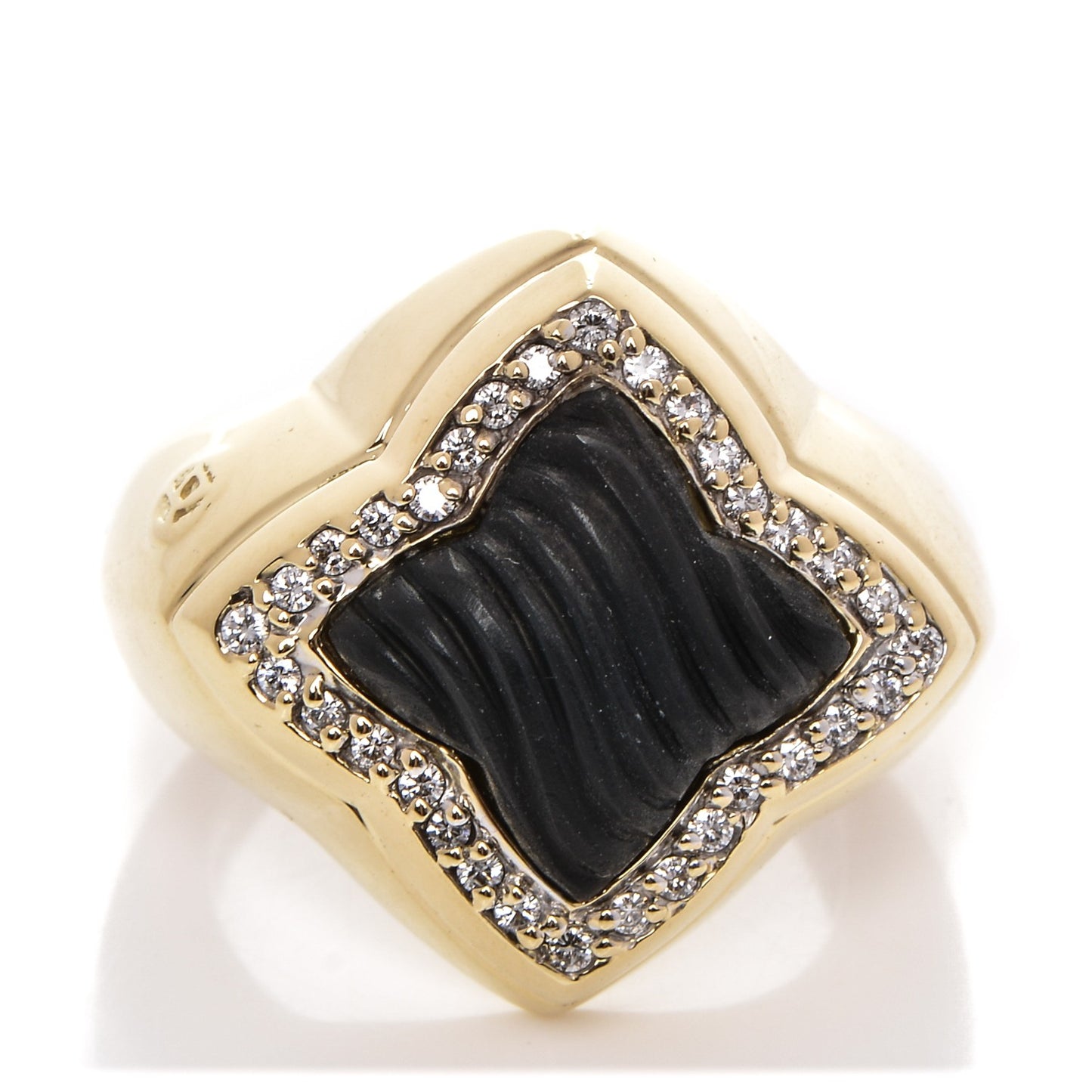 18K Yellow Gold Diamond Black Onyx 14mm Quatrefoil Ring 53 6.5