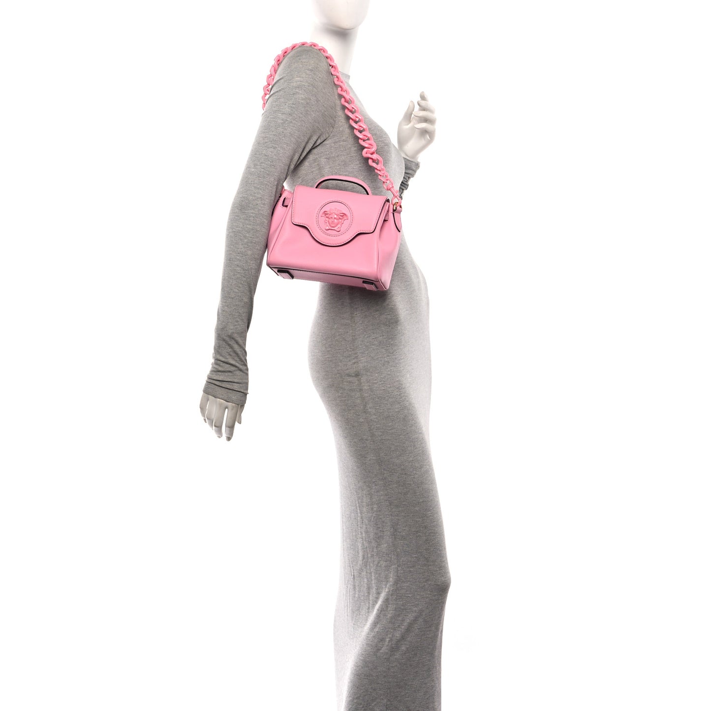 Grained Calfskin Small La Medusa Top Handle Bag Pink