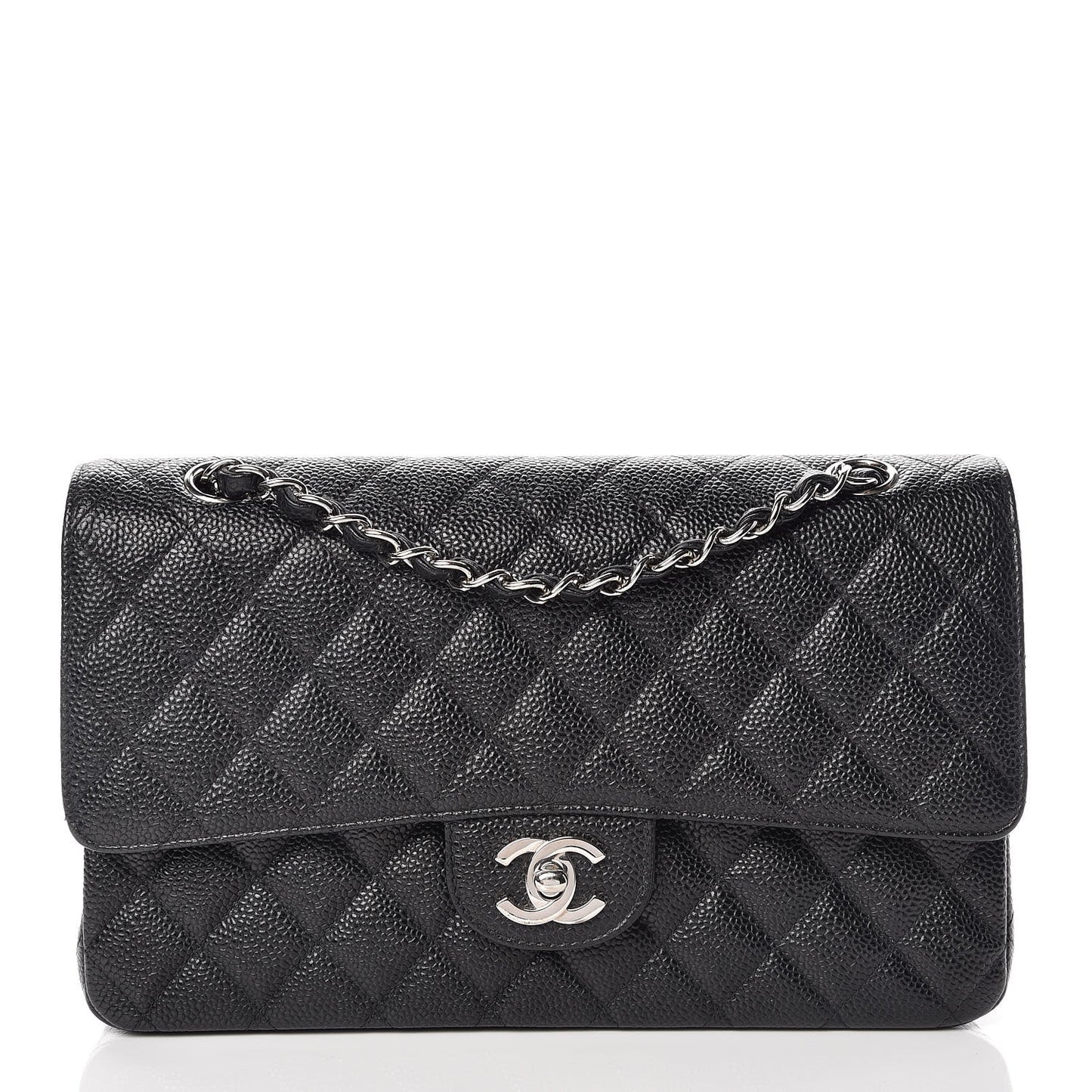 Caviar Quilted Medium Double Flap Black