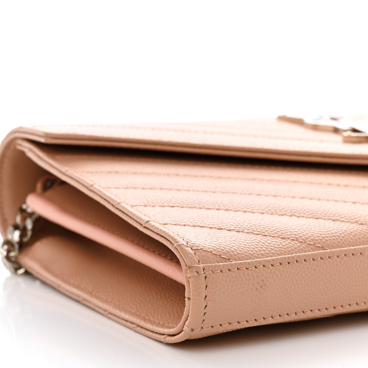 Saint Laurent Grain De Poudre Matelasse Chevron Monogram Chain Wallet Pale Pink 8 of 11