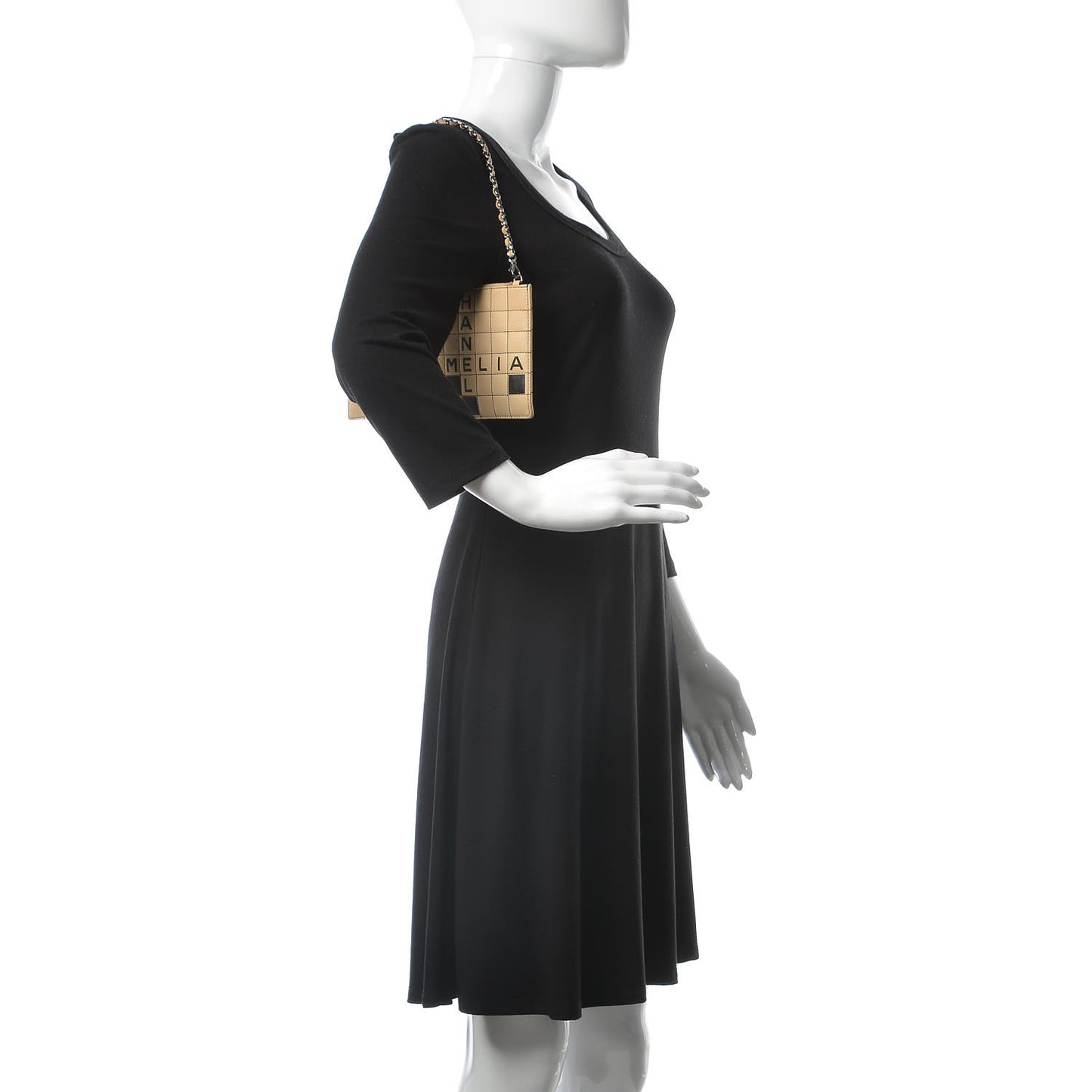 Lambskin Crossword Pochette Beige Black