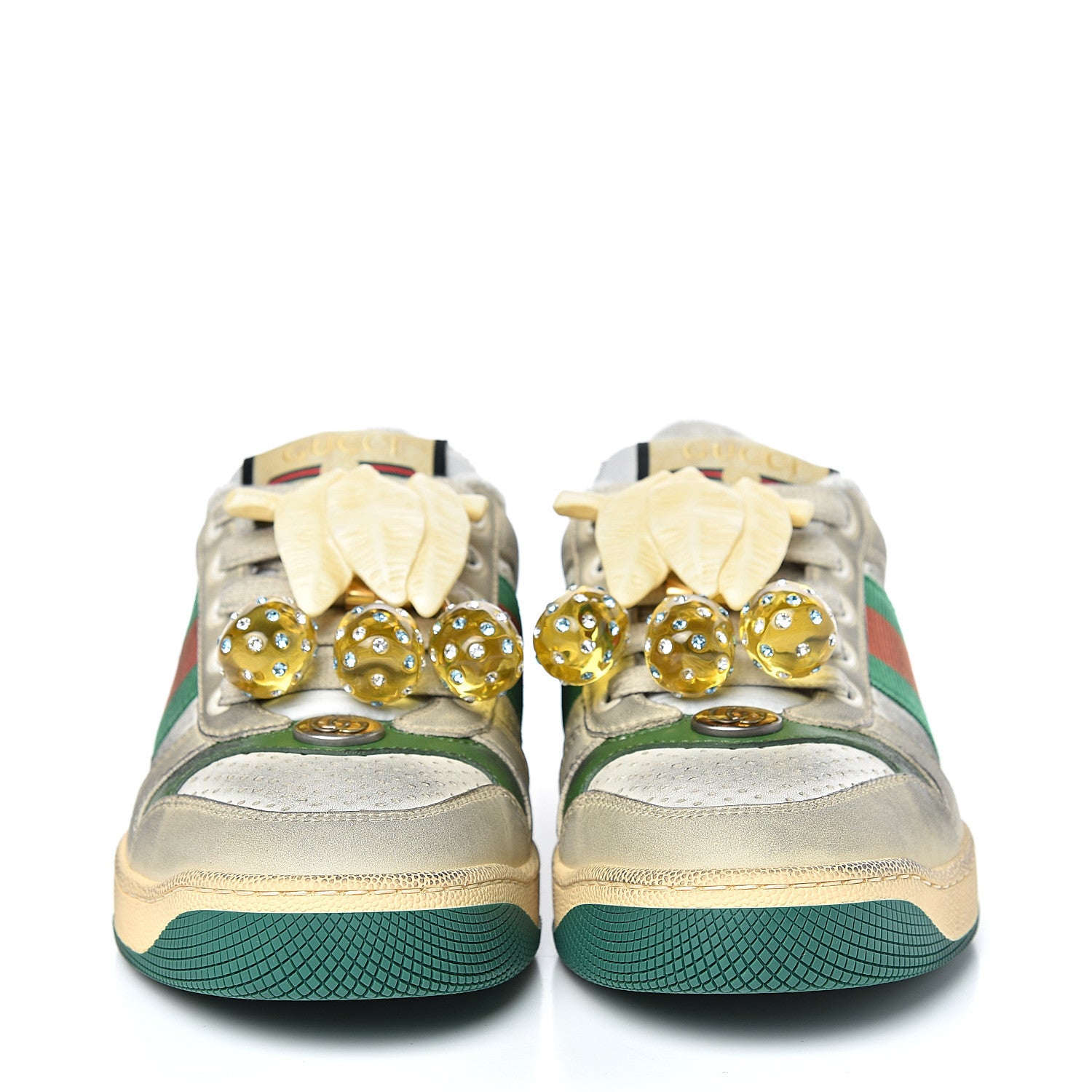 Gucci Nubuck Web Cherries Womens Screener Sneakers 35 Dusty Milk White Vintage Green 2 of 18