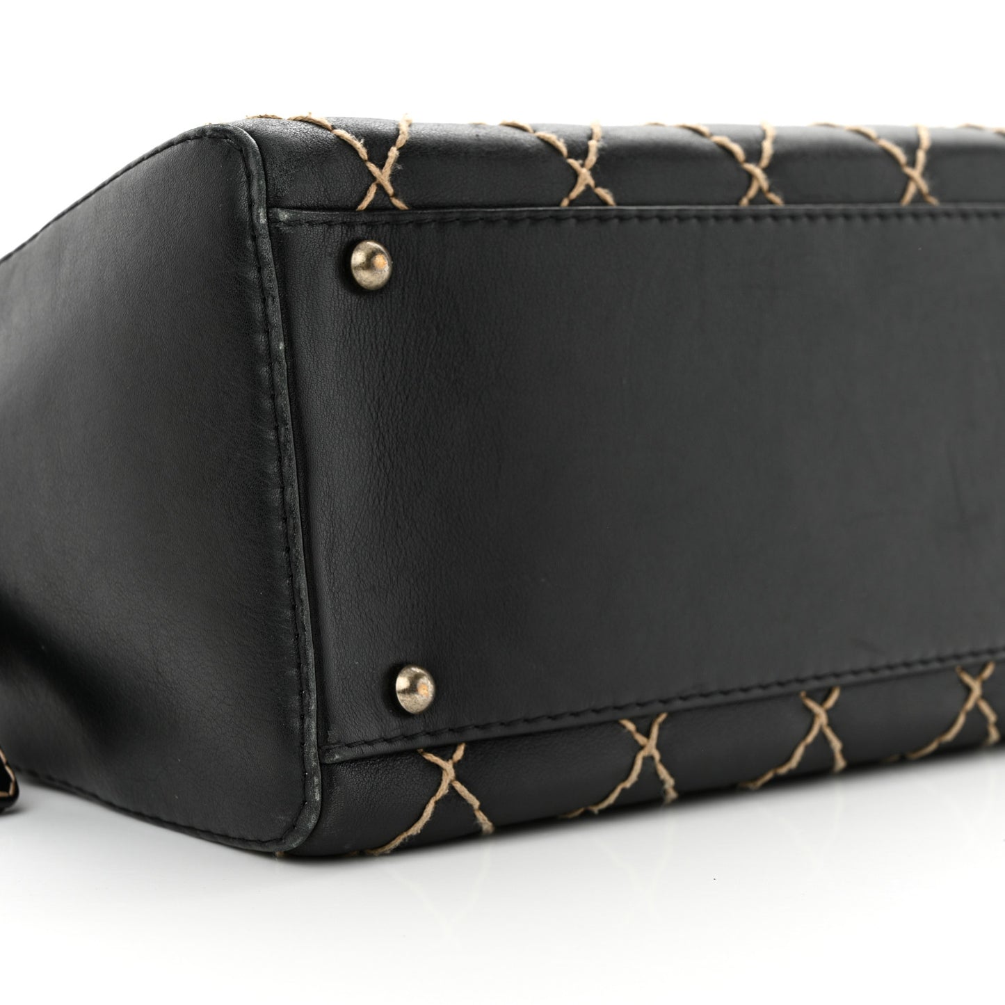 Calfskin Contrast Stitch Surpique Bowler Black