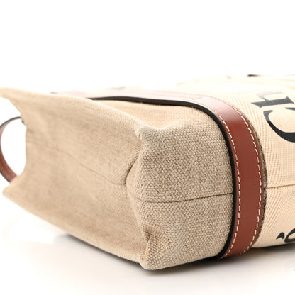 Chloe Linen Calfskin Small Woody Ribbon Tote With Strap White Brown 9 of 11
