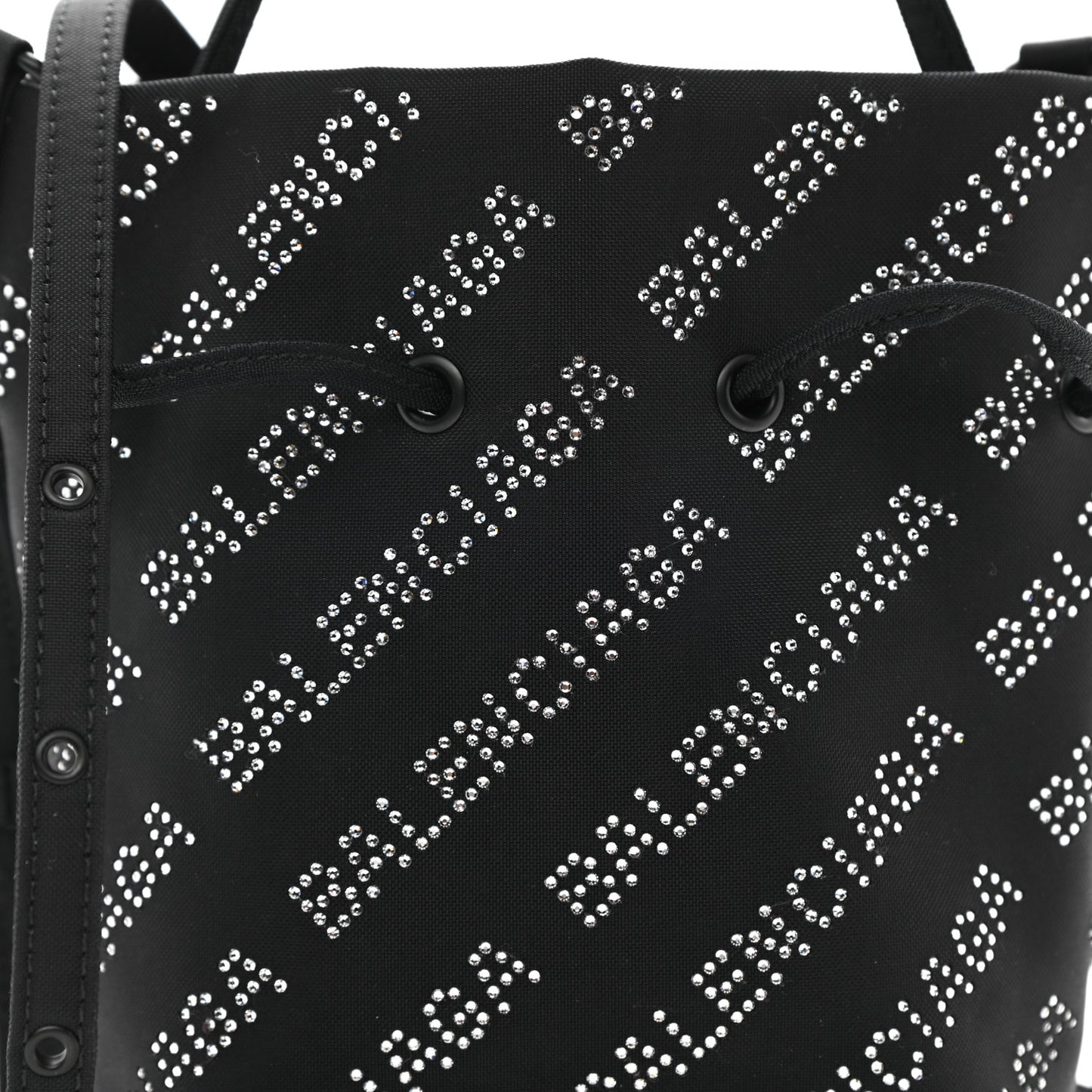 Recycled Sport Nylon Crystal Allover Logo Wheel Drawstring Bucket Bag Black Crystal