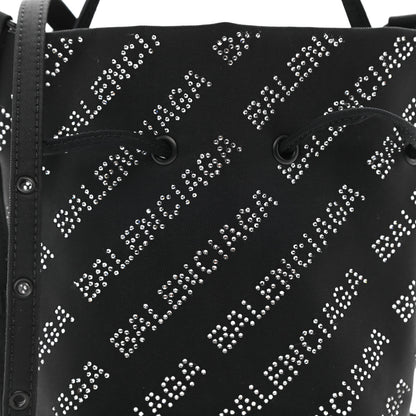 Balenciaga Recycled Sport Nylon Crystal Allover Logo Wheel Drawstring Bucket Bag Black Crystal 8 of 8