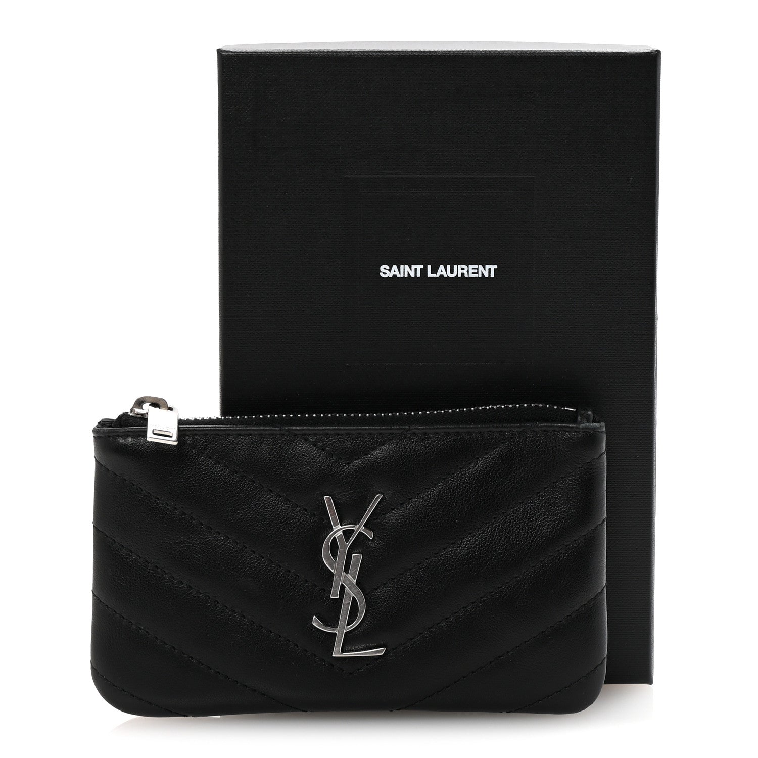 Saint Laurent Calfskin Matelasse Monogram Key Pouch Black 8 of 8