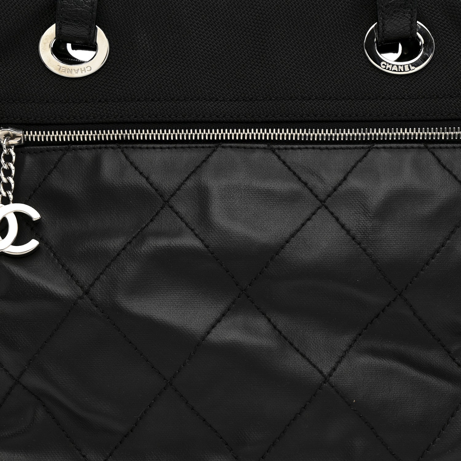Chanel Coated Canvas Quilted Large Paris Biarritz Tote Black 9 of 17
