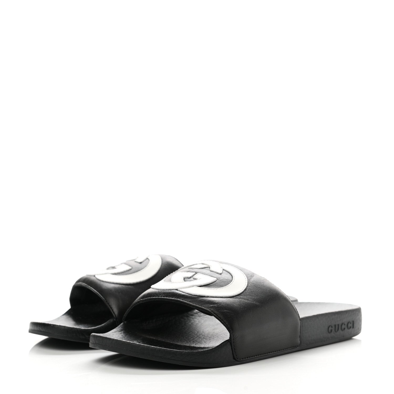 Gucci Nappa Miro Soft Calfskin Womens Interlocking G Slide Sandals 39 Black White 3 of 7
