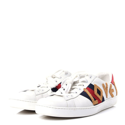 Gucci Calfskin Nappa Web LOVED Embroidered Womens Ace Sneakers 38 White Red Flame Notte 3 of 13