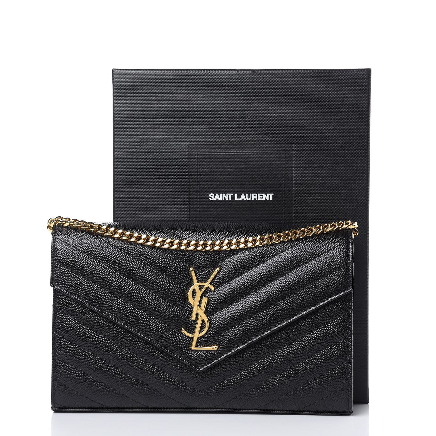Grain De Poudre Matelasse Chevron Monogram Chain Wallet Black