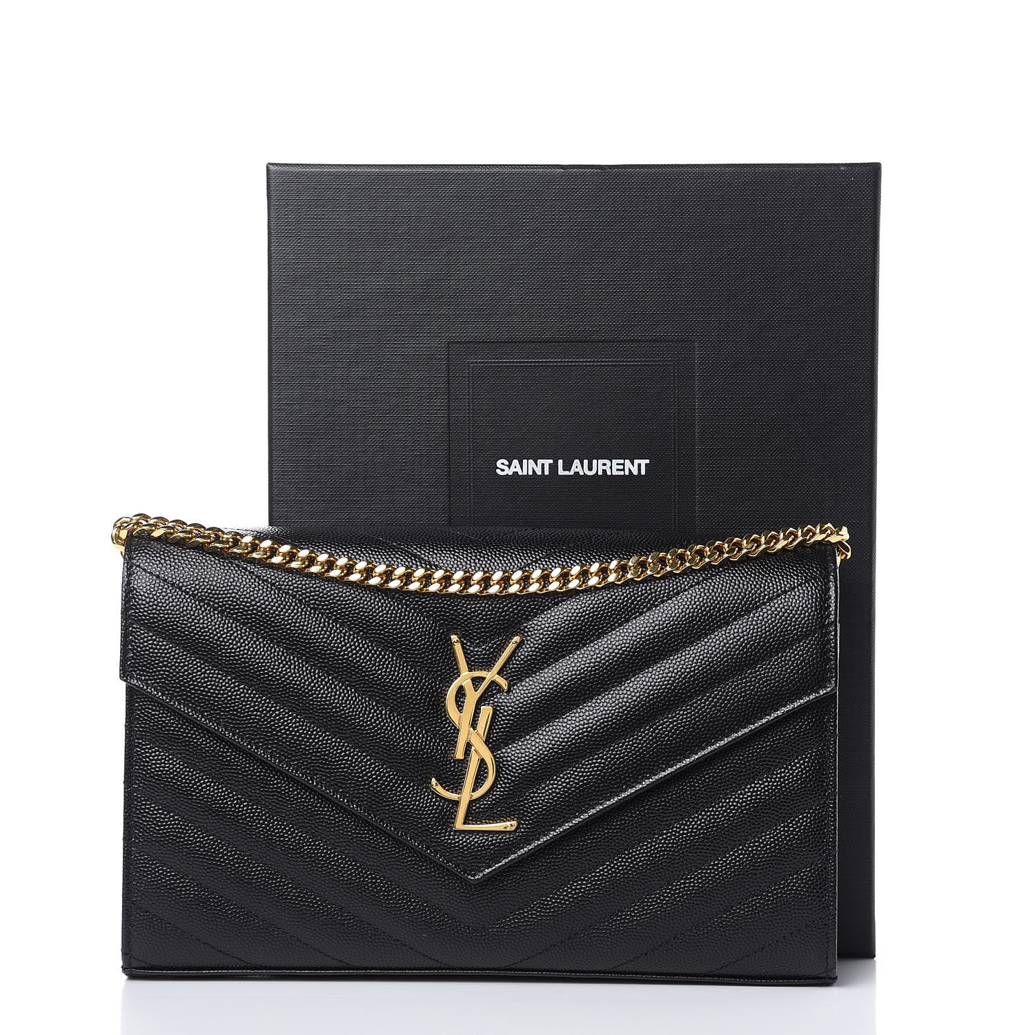 Saint Laurent Grain De Poudre Matelasse Chevron Monogram Chain Wallet Black 9 of 9