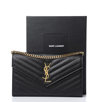 Saint Laurent Grain De Poudre Matelasse Chevron Monogram Chain Wallet Black 9 of 9