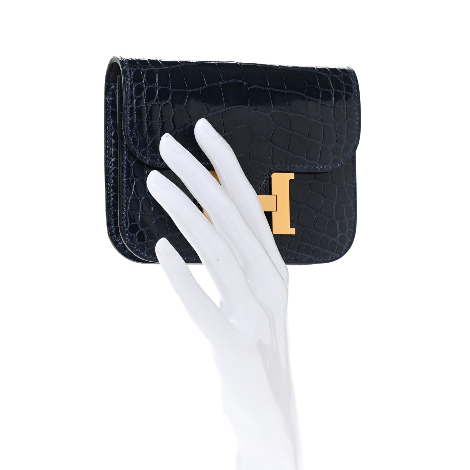 Hermes Shiny Alligator Constance Slim Wallet Bleu Abysse 2 of 9