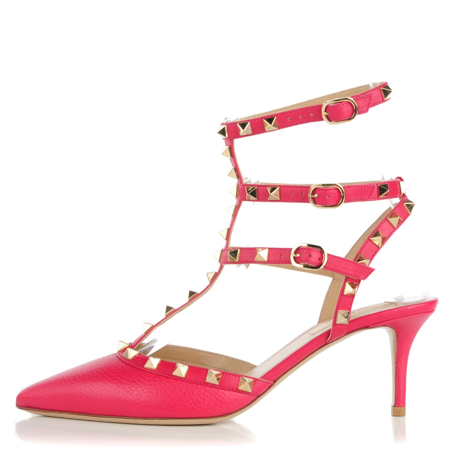 Pebbled Calfskin Rockstud Ankle Strap 65mm Pumps 39 Cyclamin