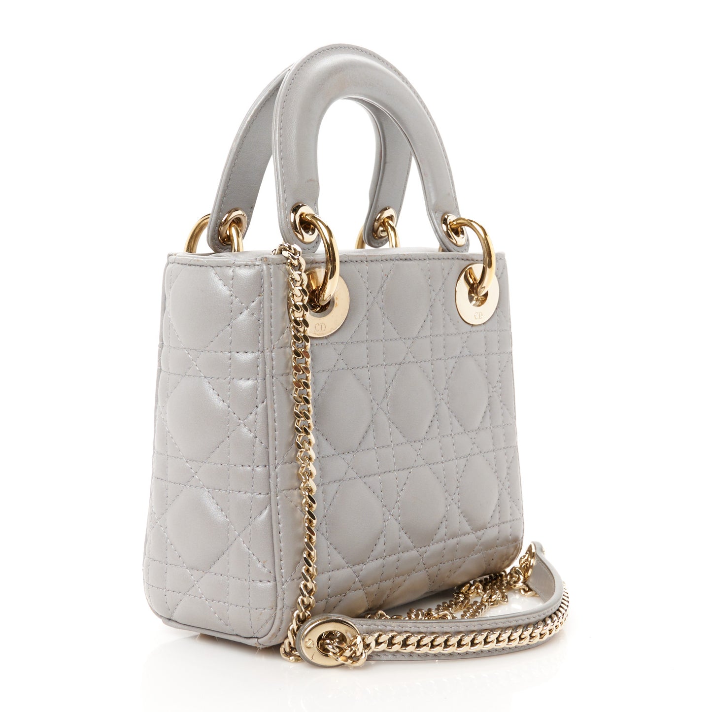 Metallic Lambskin Cannage Mini Lady Dior Grey