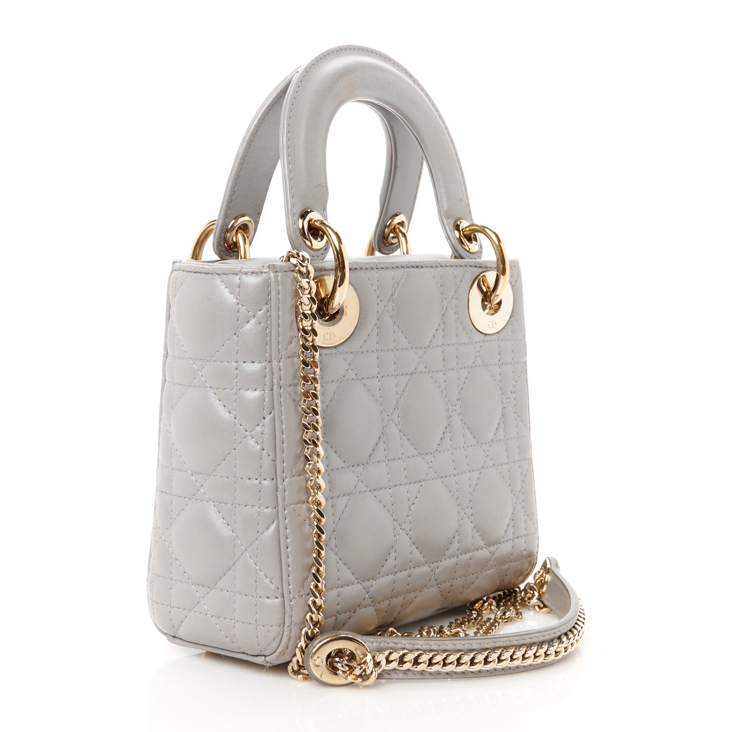 Christian Dior Metallic Lambskin Cannage Mini Lady Dior Grey 3 of 12