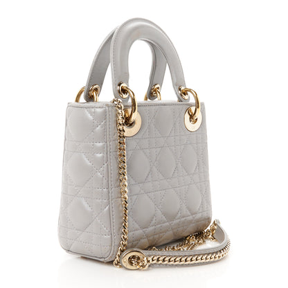 Christian Dior Metallic Lambskin Cannage Mini Lady Dior Grey 3 of 12
