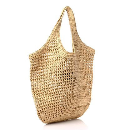 Prada Yarn Raffia Effect Crochet Logo Embroidered Shopping Tote Bag Naturale 3 of 10